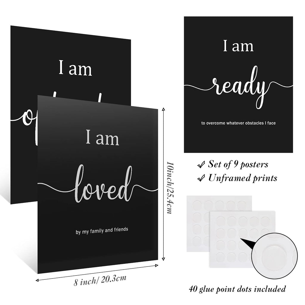 Outus 9 Pieces Inspirational Motivational Wall Art Office Bedroom Wall Art,Daily Positive Affirmations for Men Women Kids Inspirational Positive Quotes Sayings Decor(White)