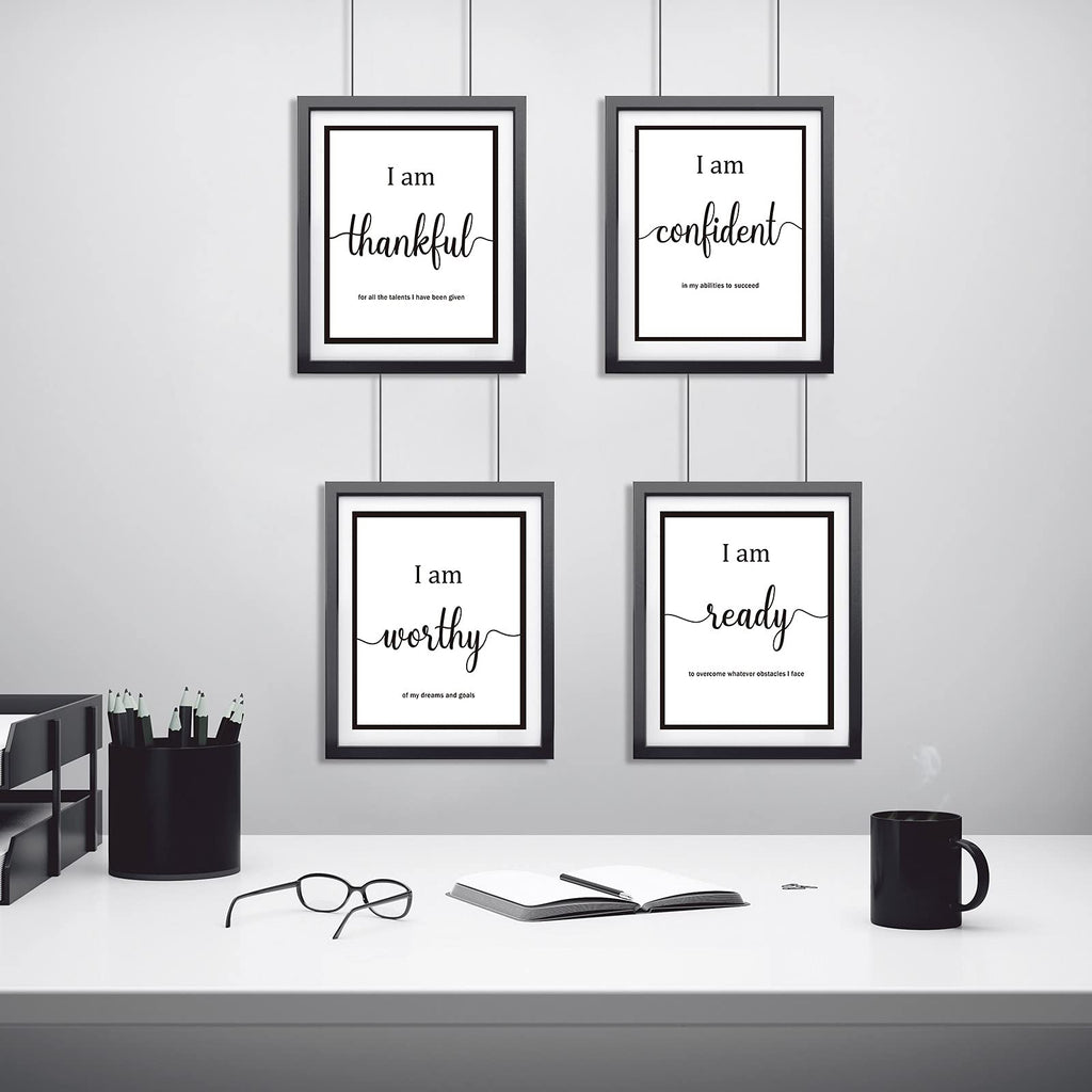 Outus 9 Pieces Inspirational Motivational Wall Art Office Bedroom Wall Art,Daily Positive Affirmations for Men Women Kids Inspirational Positive Quotes Sayings Decor(White)