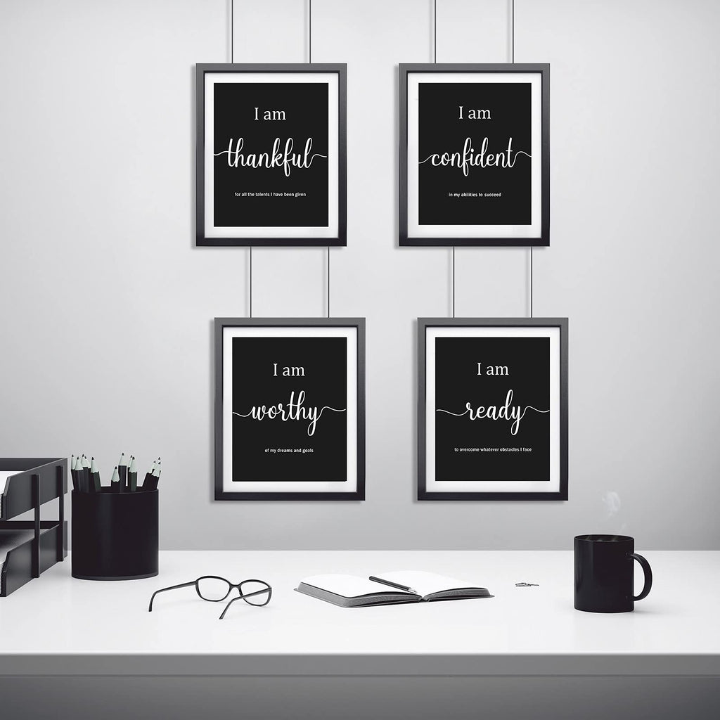 Outus 9 Pieces Inspirational Motivational Wall Art Office Bedroom Wall Art,Daily Positive Affirmations for Men Women Kids Inspirational Positive Quotes Sayings Decor(White)