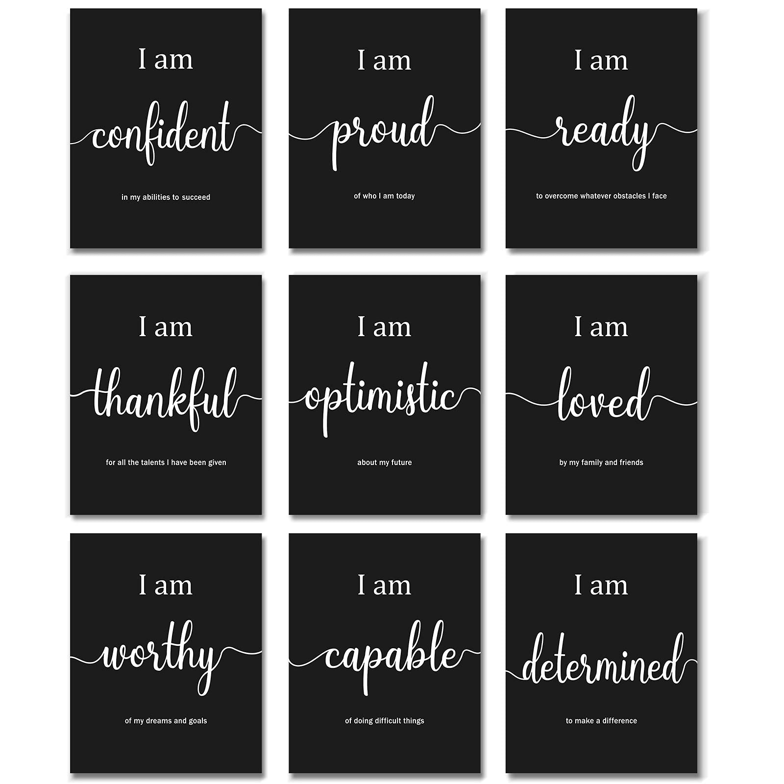 Outus 9 Pieces Inspirational Motivational Wall Art Office Bedroom Wall Art,Daily Positive Affirmations for Men Women Kids Inspirational Positive Quotes Sayings Decor(White)