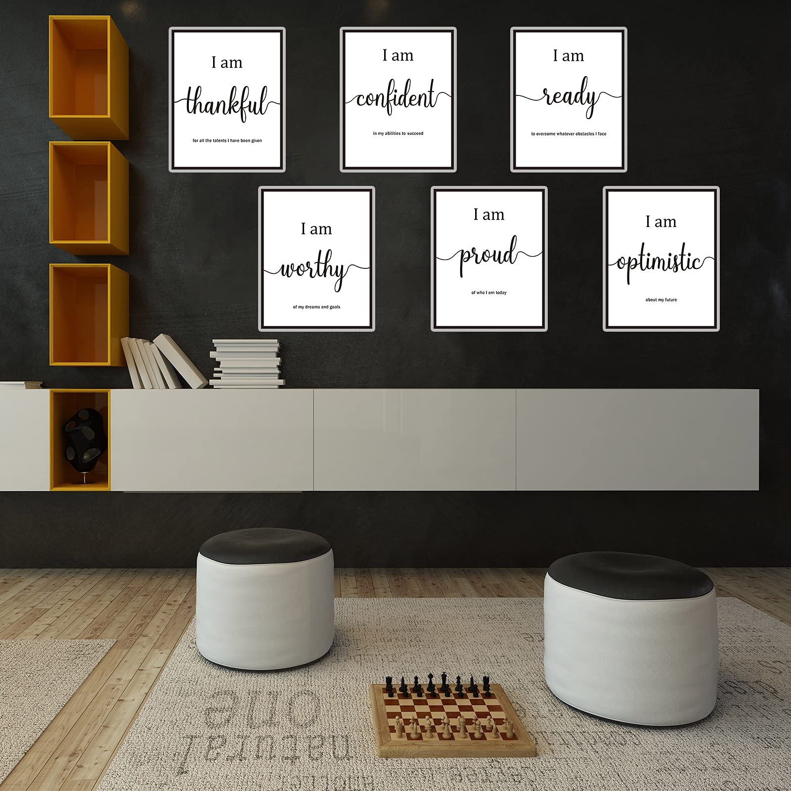 Outus 9 Pieces Inspirational Motivational Wall Art Office Bedroom Wall Art,Daily Positive Affirmations for Men Women Kids Inspirational Positive Quotes Sayings Decor(White)