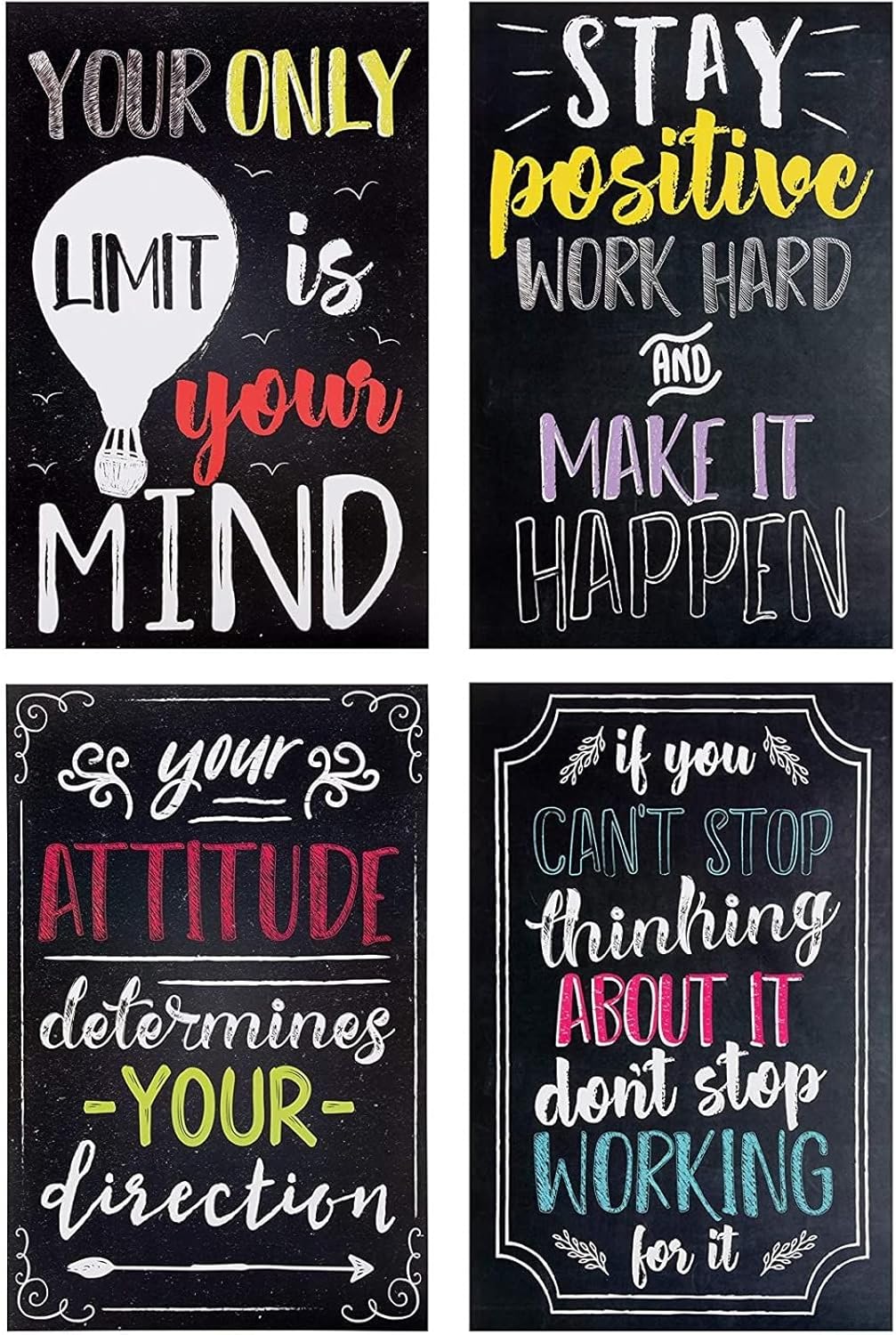 Juvale 20-Pack 13x19 in Motivational Classroom Posters - Chalkboard-Style Wall Decor, Classroom Decor, Bulletin Board Decorations, School Supplies for Teachers, Growth Mindset Posters