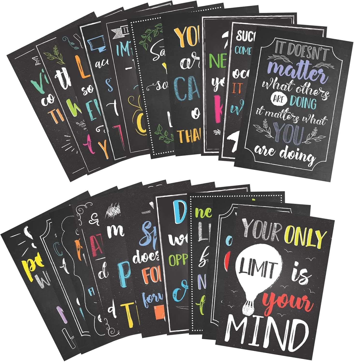 Juvale 20-Pack 13x19 in Motivational Classroom Posters - Chalkboard-Style Wall Decor, Classroom Decor, Bulletin Board Decorations, School Supplies for Teachers, Growth Mindset Posters