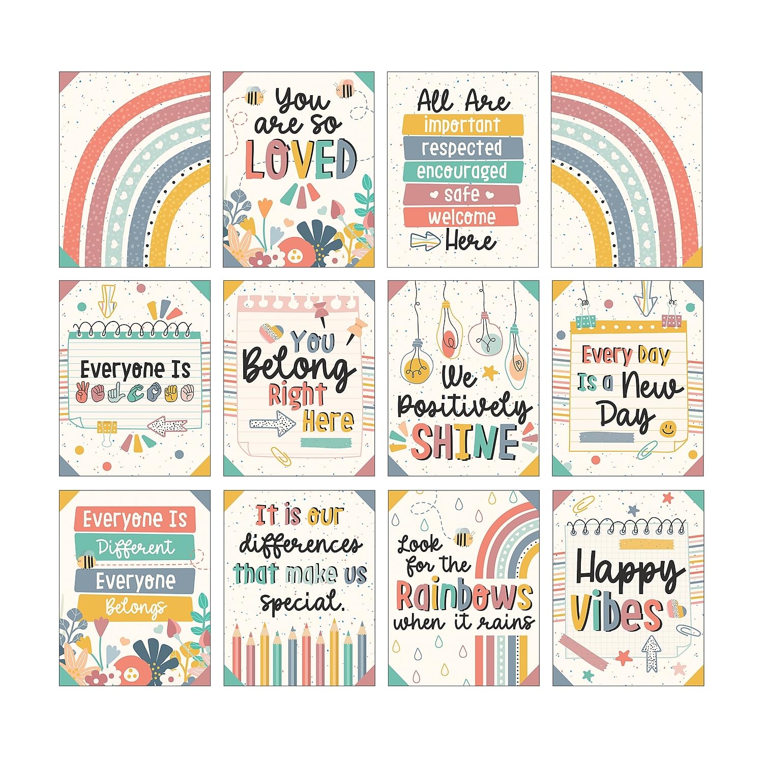 Carson Dellosa 11" x 17" Motivational Poster Set, 16 Colorful Classroom Posters With Inspirational Quotes, Wall Art for Bulletin Board, Decor, and Office Decor, Positive Affirmations
