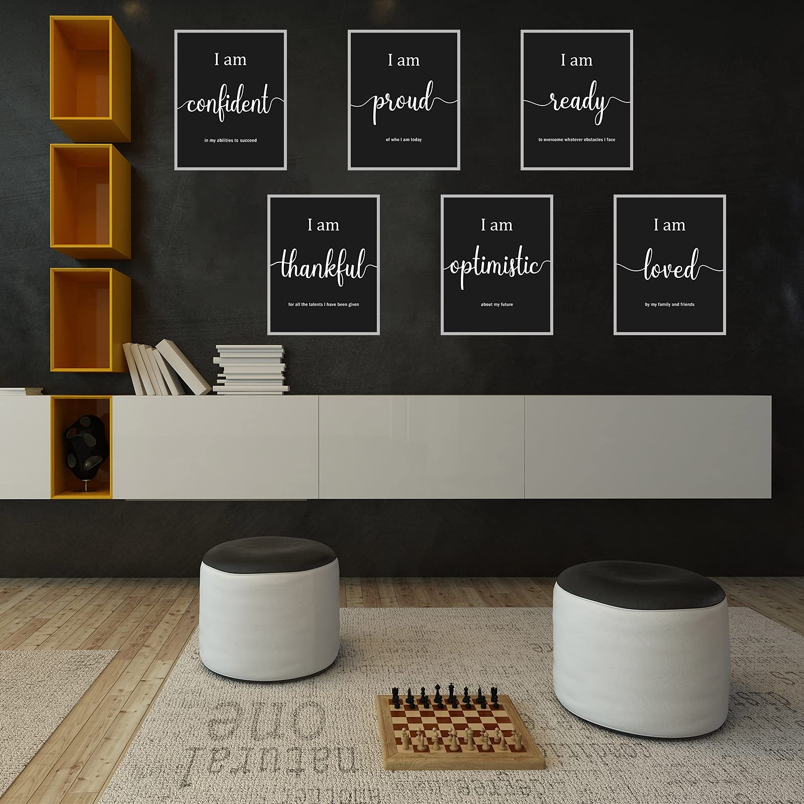 Outus 9 Pieces Inspirational Motivational Wall Art Office Bedroom Wall Art,Daily Positive Affirmations for Men Women Kids Inspirational Positive Quotes Sayings Decor(White)